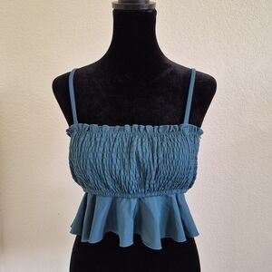 Women's Teal Smocked Peplum Crop Top - Brand Unlabeled